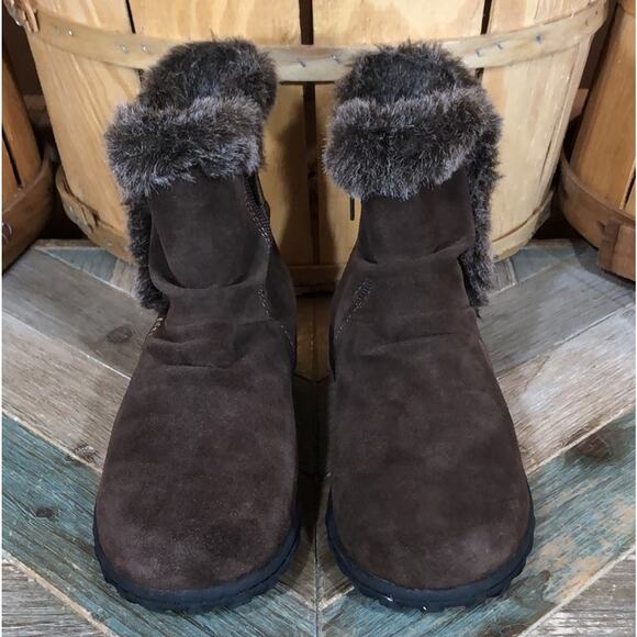 Khombu Lisa Brown Suede Faux Fur Insulated Zip-Up Ankle Booties Womens Size 7 - Picture 4 of 12